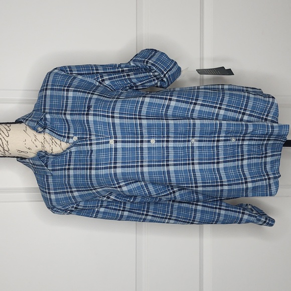 Ralph Lauren💙Dorchst Blue Plaid Linen Shirt, Medium 🆕 - Picture 4 of 15